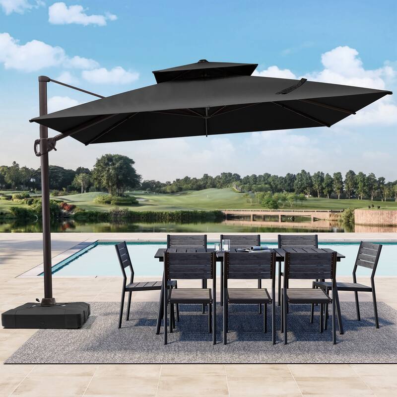 Outdoor Square 360 Degree Rotation Patio Cantilever Offset Umbrella with Base
