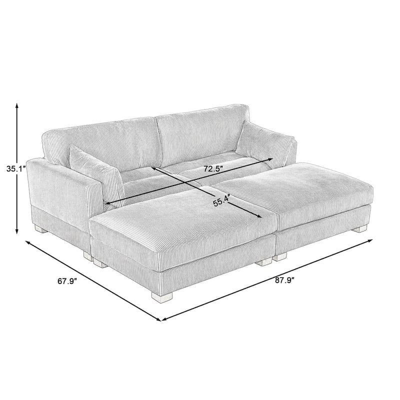 Modern Corduroy Modular Couch Sectional Sofa With Pillows