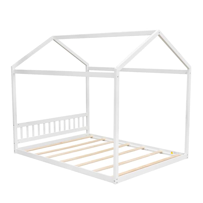 Roomfitters Queen Size Wooden House Bed with Headboard and Modern Frame Design