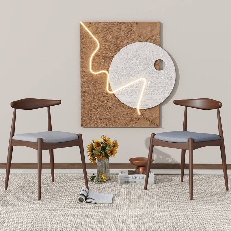 Set of 2 Rubberwood Dining Chairs with Ergonomic Backrest & Comfort Cushions - Light Gray,Walnut