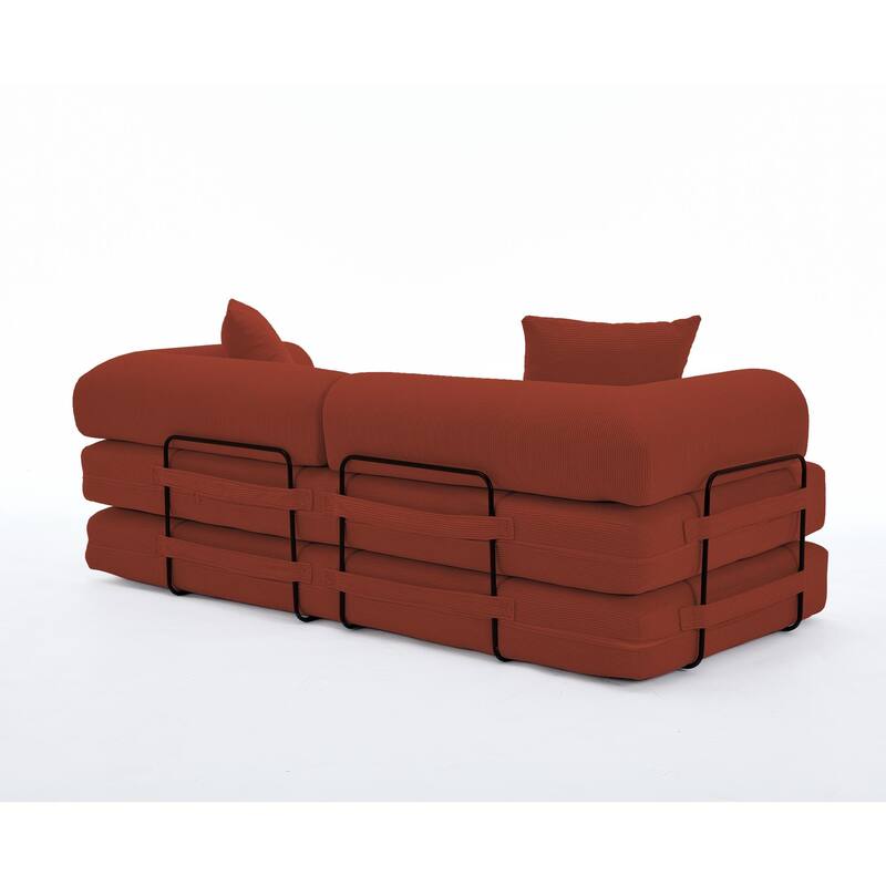Corduroy Foldable Sofa Convertible into King Floor Bed w/ Non-Slip Pad