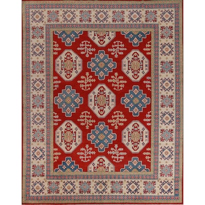 Hand Knotted Oriental 100% Wool Carpet Traditional Geometric Red Kazak Area Rug - 9' 6'' X 8' 0''