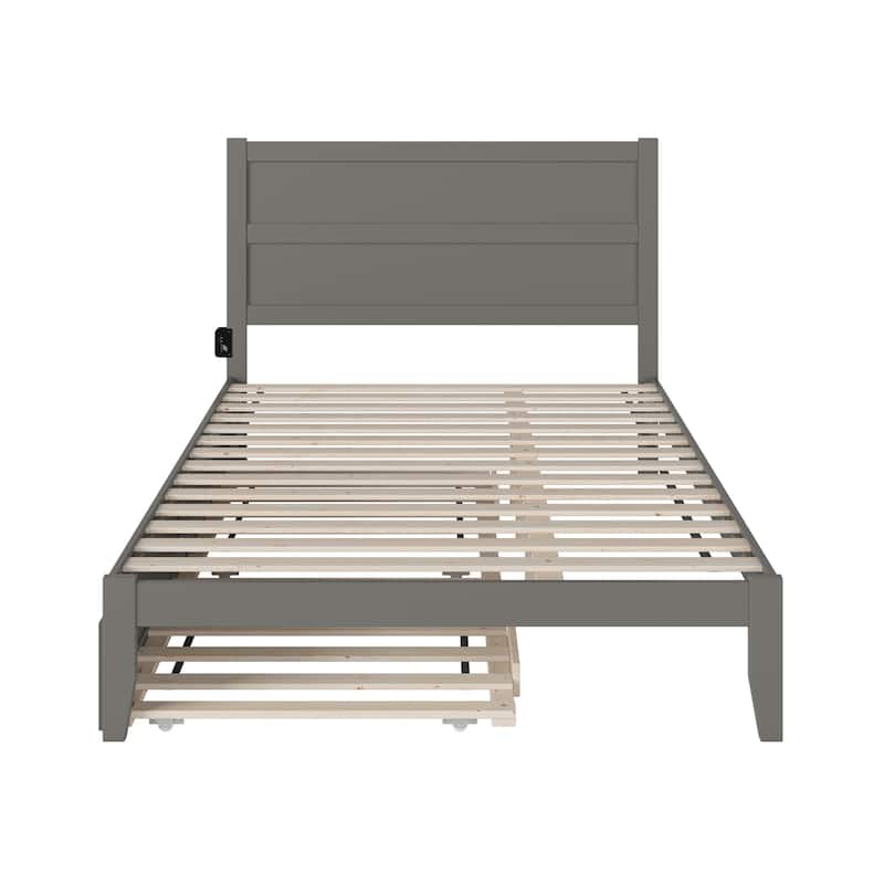 Twin Trundle Bed with Storage - Modern Platform Bed Frame - Grey Bedroom Furniture