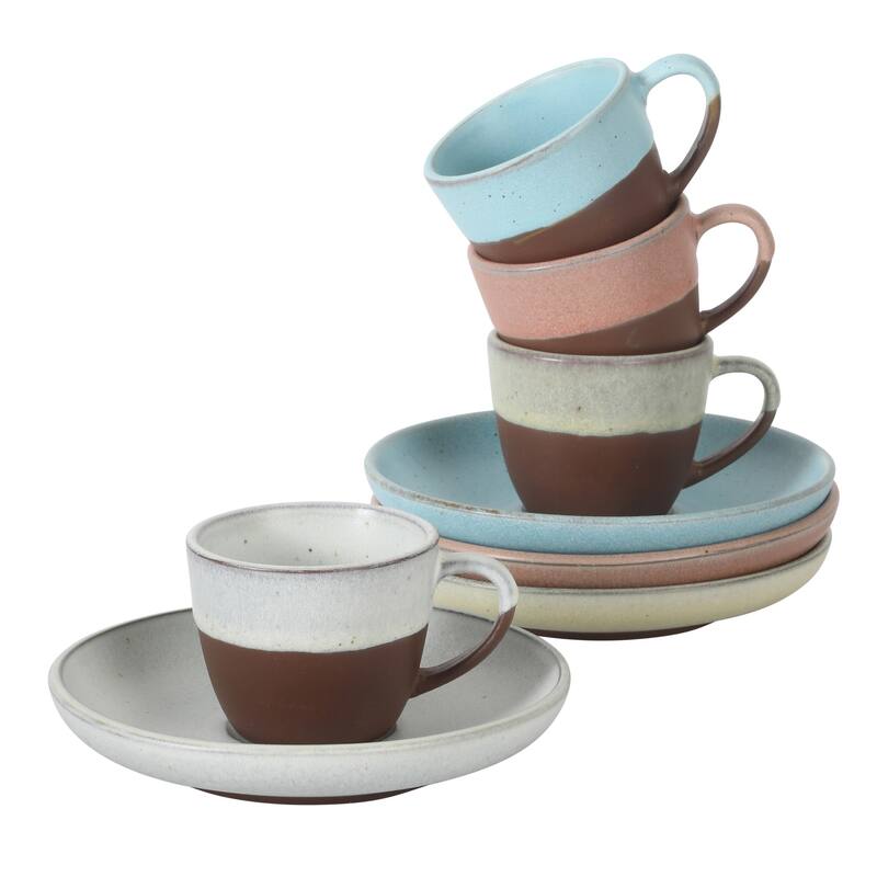Gibson Elite William Crest 8 Piece Cup & Saucer -3.5oz Espresso Cups, 5.5" Saucers Reactive Stoneware Set - Multi