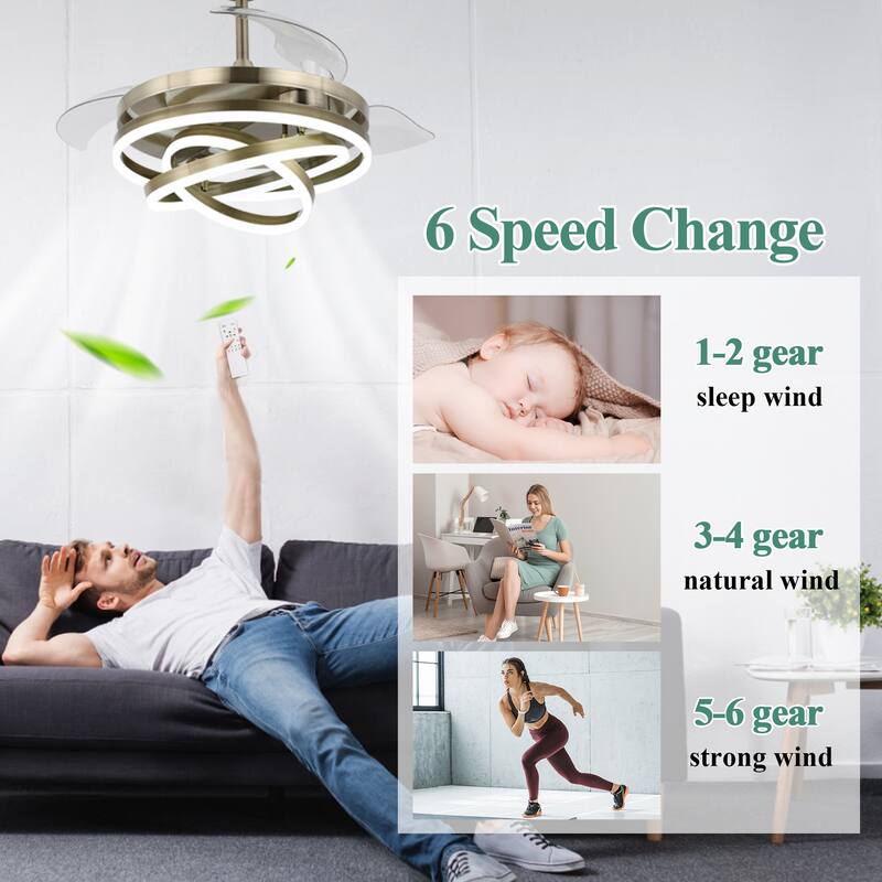 Cusp Barn 42" Retractable Ceiling Fan with Lights and Remote DIY Shape Fandelier Modern Silent DC Motor LED Ceiling Light