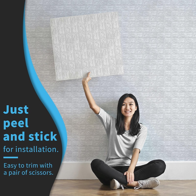 Art3d 20pcs 30.5"x27.5" White Self-adhesive Foam Faux Brick Wall Tiles Wall Sticker