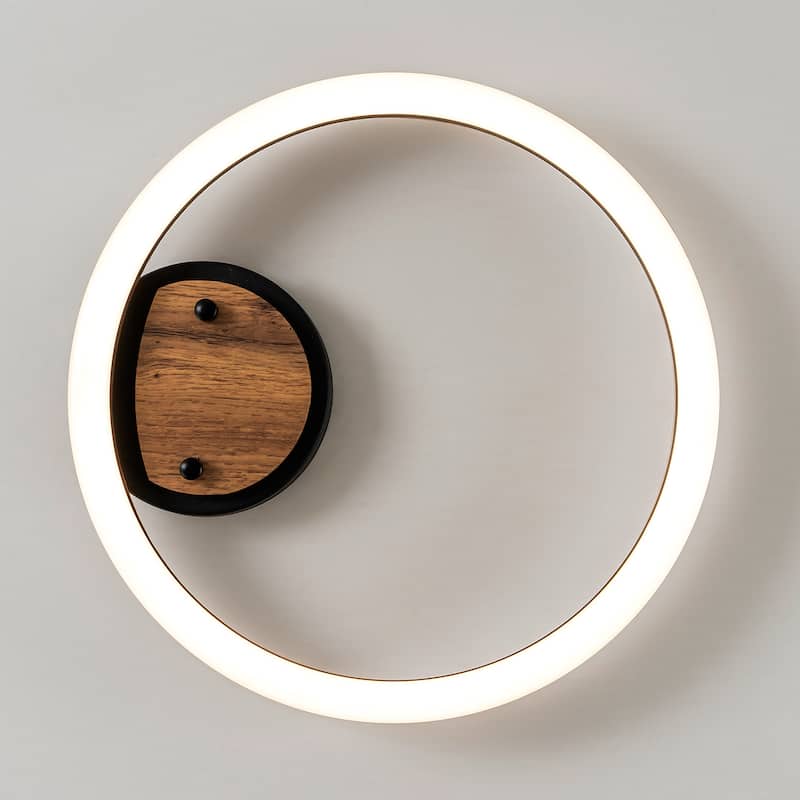 Modern Farmhouse 1-Light Wood LED Flush Mount Ceiling Light