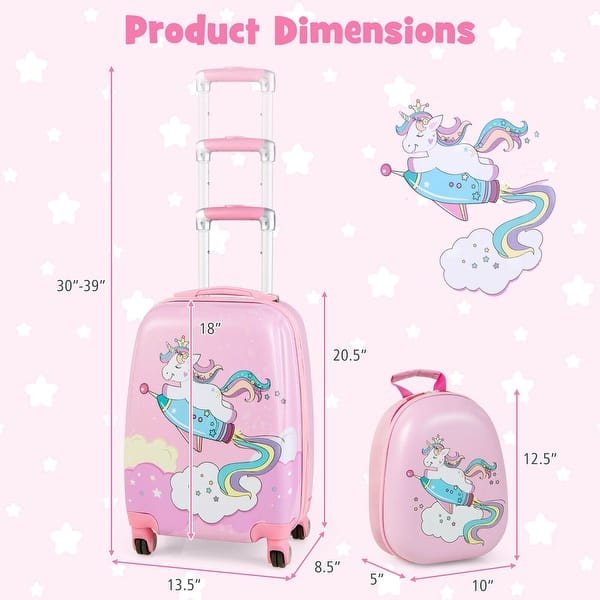 2 Pieces 18 Inch Kids Luggage Set with 12 Inch Backpack - 13.5" x 8.5" x 20.5" (L x W x H)