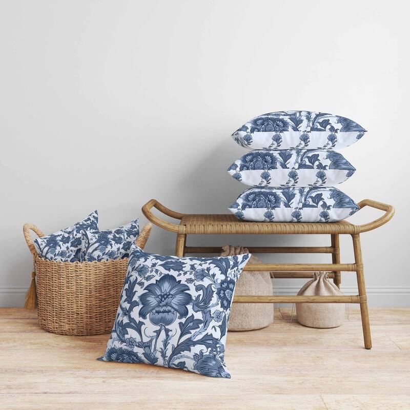 Mughal Era Garden Treasures Faux Suede Reversible Throw Pillow Skyblue and Darkgrey