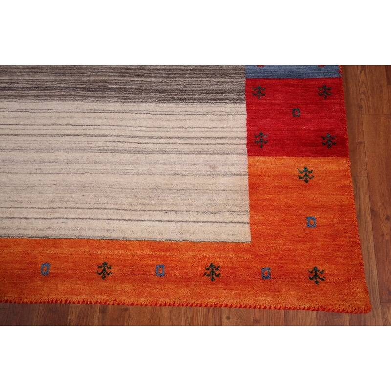 Striped Gabbeh Indian Area Rug Hand-Knotted Tribal Wool Carpet - 8'5"x 9'9"