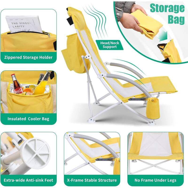 Beach Chair, Beach Chair with Umbrella, Beach Chair for Adults Camping Chair High Back with Umbrella and Cooler, Lightweight