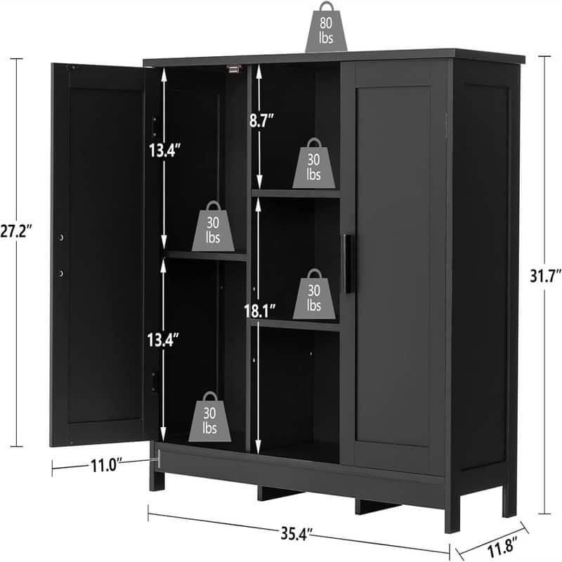 Storage Cabinet with 2 Doors and 4 Storage Shelves - 11.8"D x 35.4"W x 31.7"H