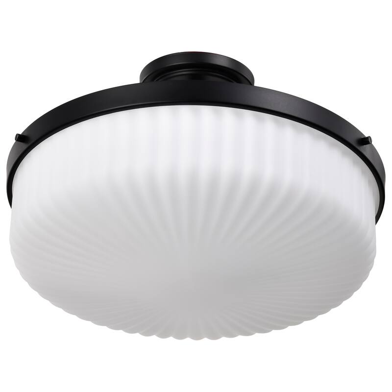 Solara Semi Flush Mount Matte Black Finish Frosted Ribbed Glass - Matte Black