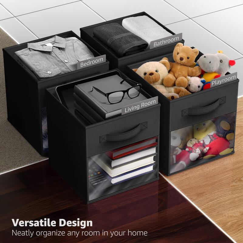 Sorbus 11" Storage Bin with Clear Window – 6-Pack Foldable Fabric Organizers - 10.5” L x 10.5” W x 11” H