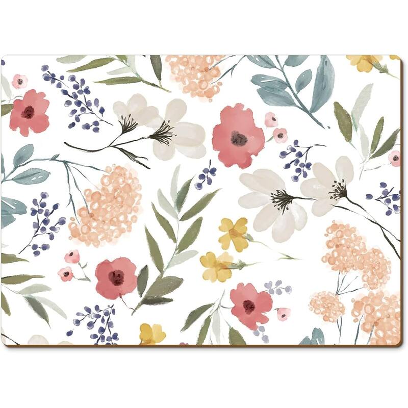 Meadow Pink Decorative Hardboard Placemats with Protective Cork Backing 4 Pack Heat Tolerant and Easily Wipes Clean - multi - Set of 4