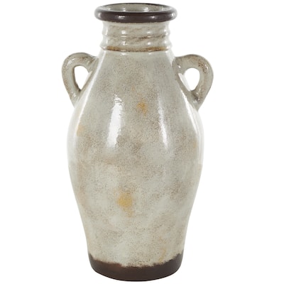 Ceramic Antique Amphora Decorative Vase with Speckled Texturing and Yellow and Brown Accents - Cream - Roche River Decor