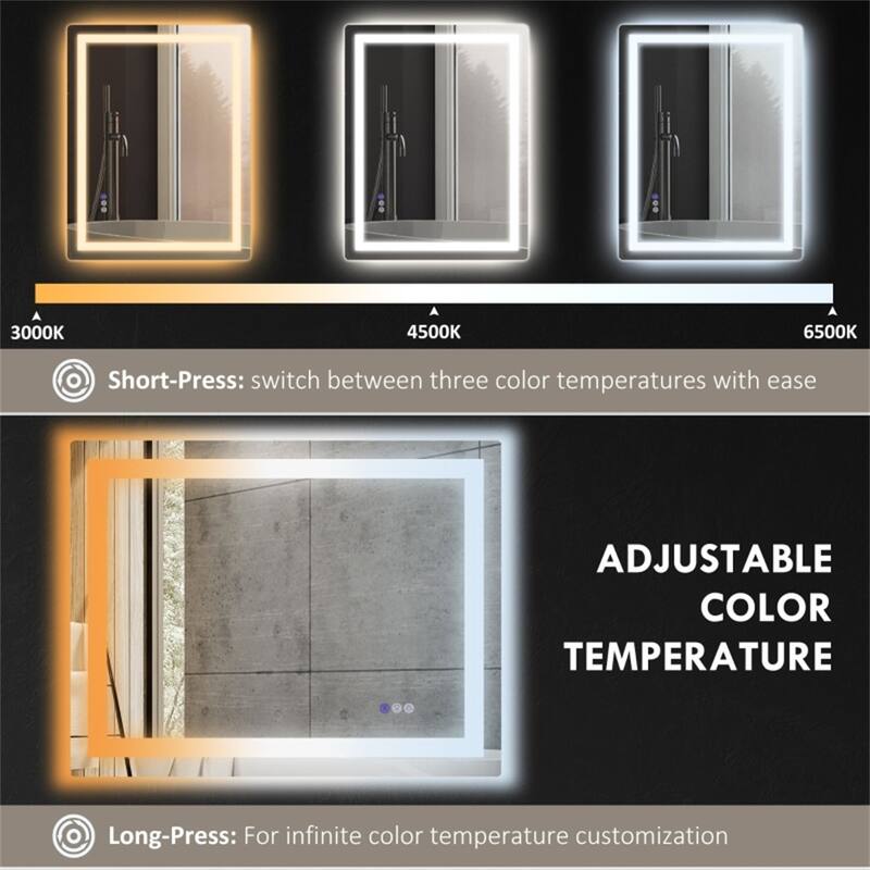 Clear Glass LED Vanity Mirror with Aluminum Frame, Defog and Touch Control - 31.5" W x 23.6" H x 1.6" D