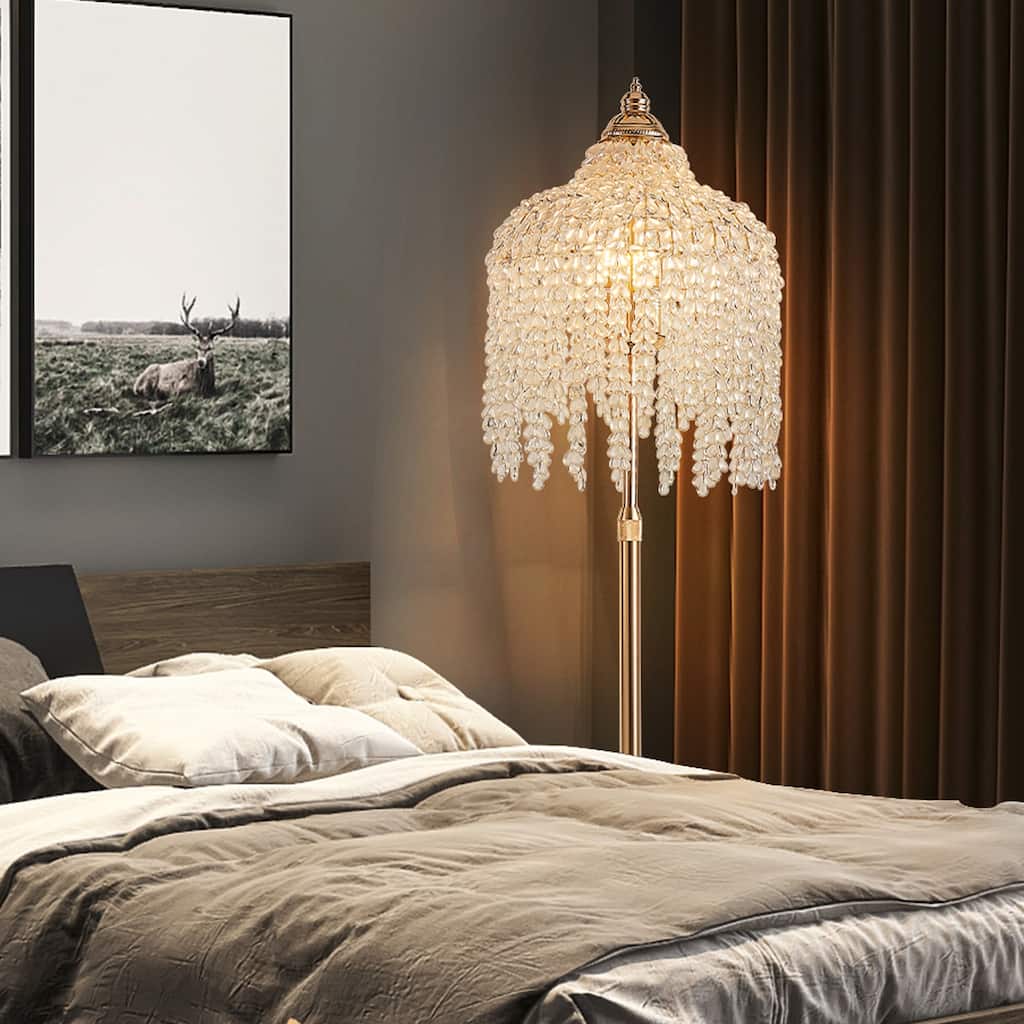 3-Light Elegant Crystal Floor Lamp, Vintage Waterfall Design