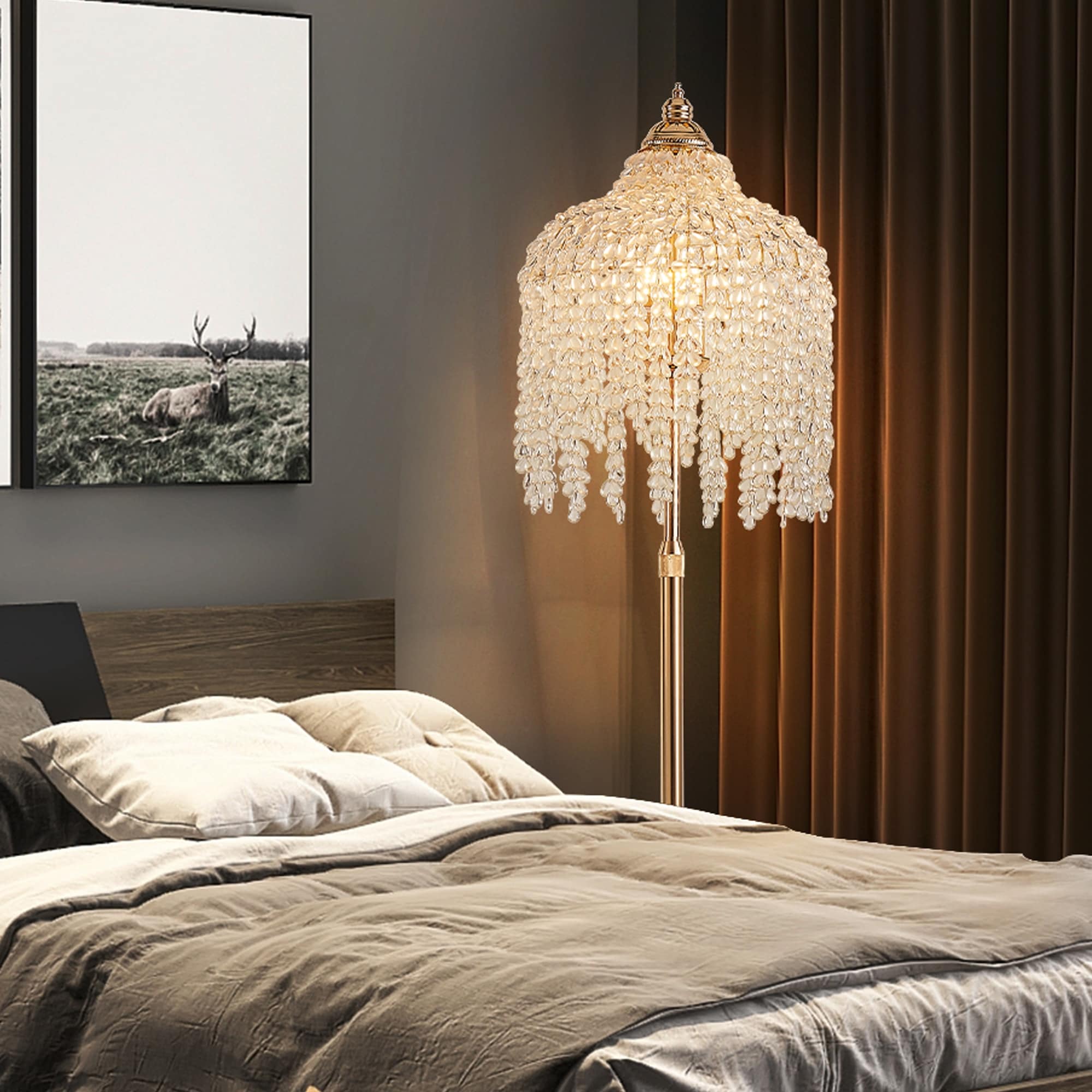 3-Light Elegant Crystal Floor Lamp, Vintage Waterfall Design