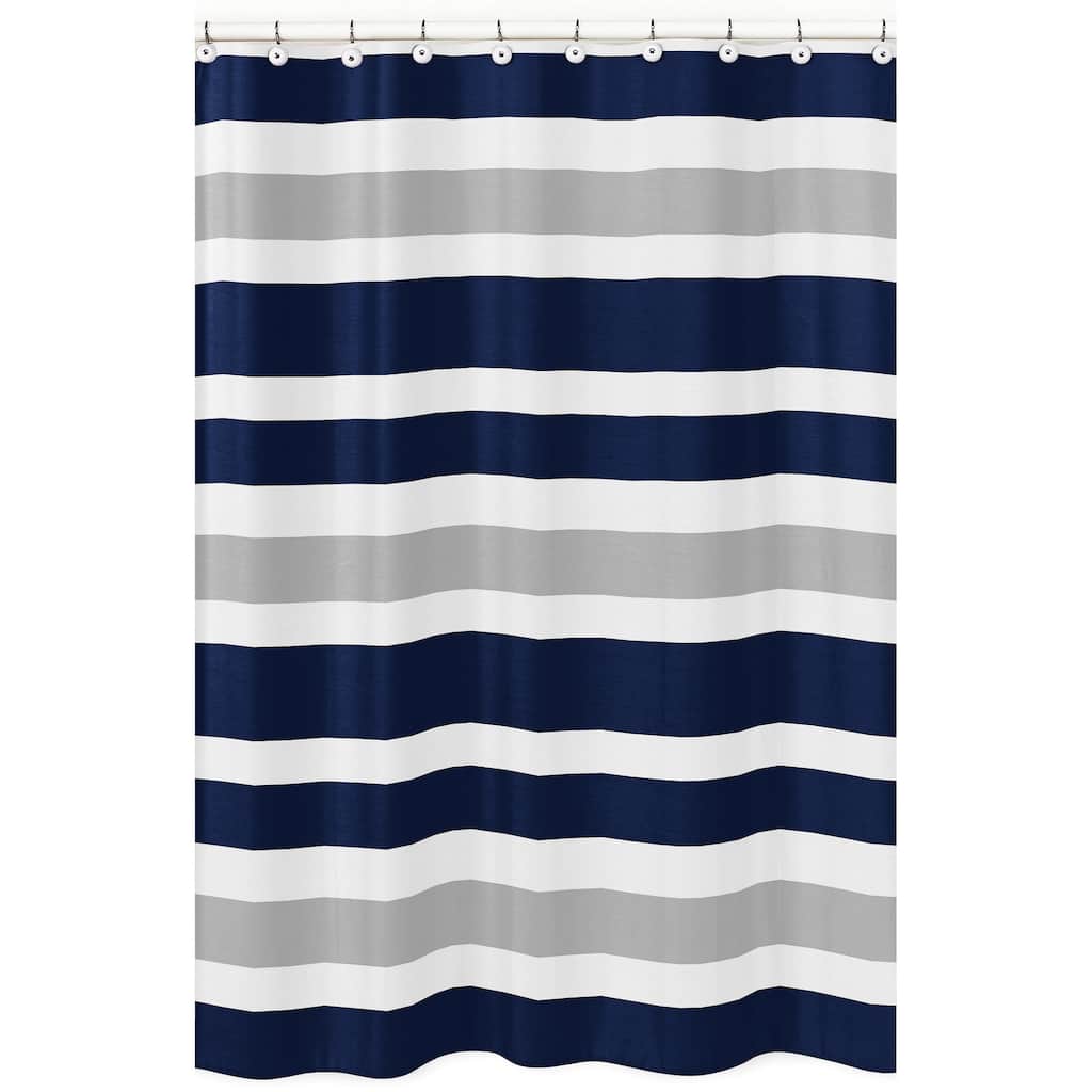 Navy Blue and Gray Stripe Shower Curtain