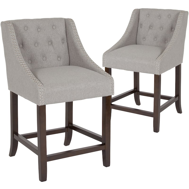 Transitional Tufted Upholstered/Walnut Finish Counter Stool (Set of 2)