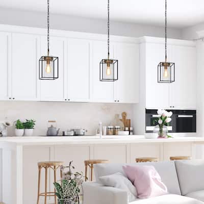 Modern Geometric 1-light Kirchen Island Pendant Lights with Seeded Glass Shade Dining Room - D 7.4'' x H 74.3"