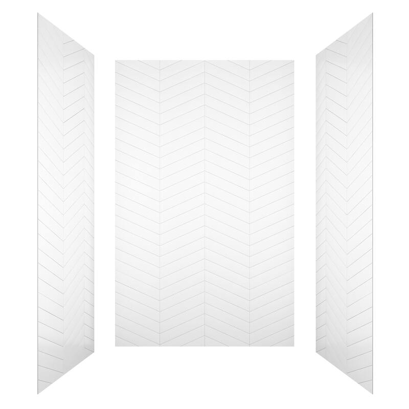 3-Piece Glue-Up SMC Composite Alcove Shower Wall Surround Kit, Waterproof Easy-Clean Shower Panels - White with Chevron design - 60' x 36" x 96"