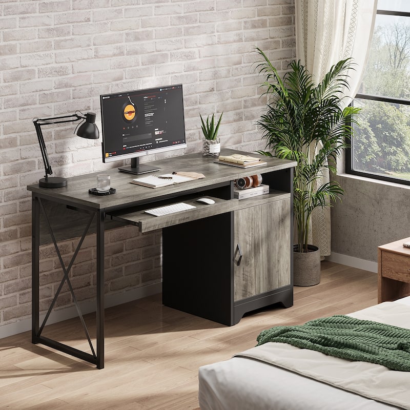 Bestier Office Desk with Keyboard Tray, Computer Desk with Storage, Executive Desk with File Cabinet for Home Office Bedroom - Grey