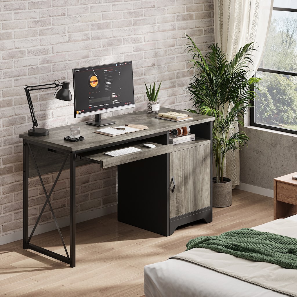 Bestier Office Desk with Keyboard Tray, Computer Desk with Storage, Executive Desk with File Cabinet for Home Office Bedroom