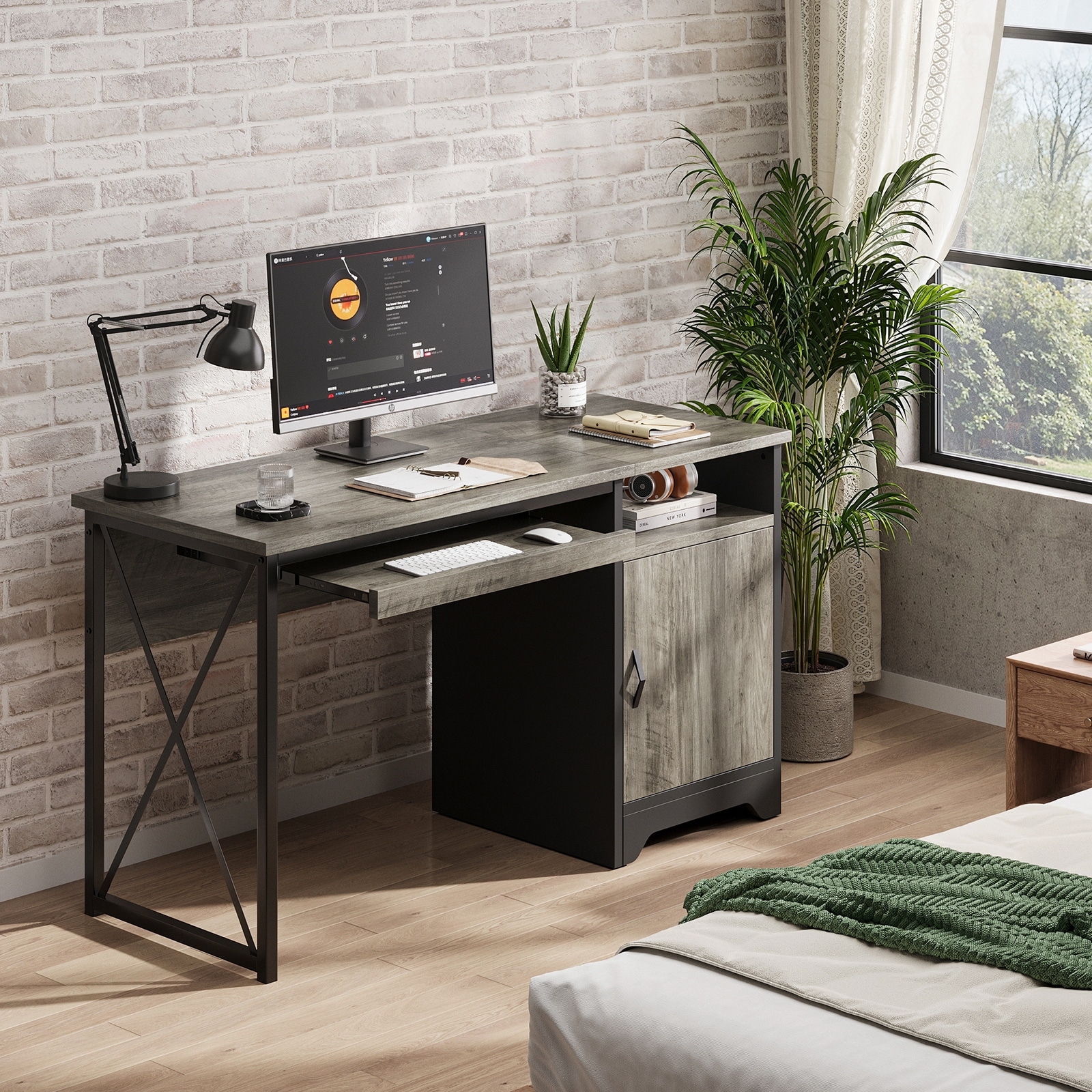 Bestier Office Desk with Keyboard Tray, Computer Desk with Storage, Executive Desk with File Cabinet for Home Office Bedroom