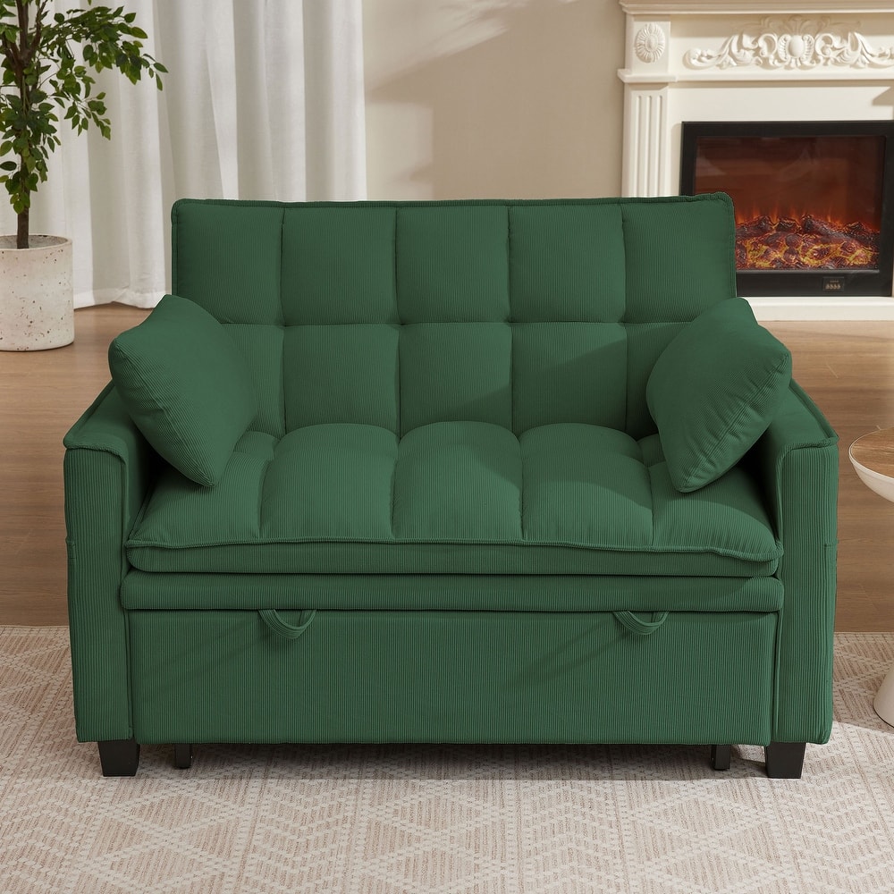 48.03" Pin Striped Fabric 3 in 1 Convertible 2 Seater Sleeper Sofa Bed