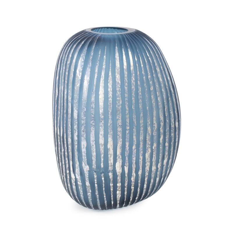 Allan Andrews Contemporary Asymmetrical Matte Blue & Silver Glass Vase Collection