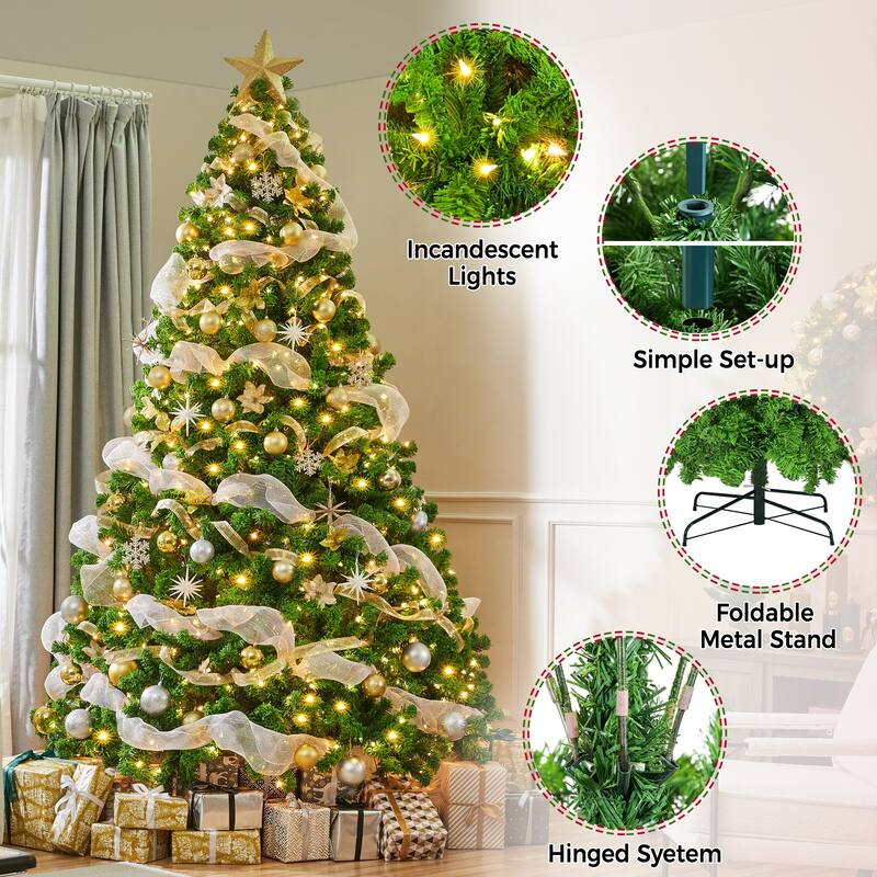 Yaheetech 9ft Pre-lit Flocked Artificial Christmas Tree with 900 Incandescent Warm White Lights & 2084 Tips