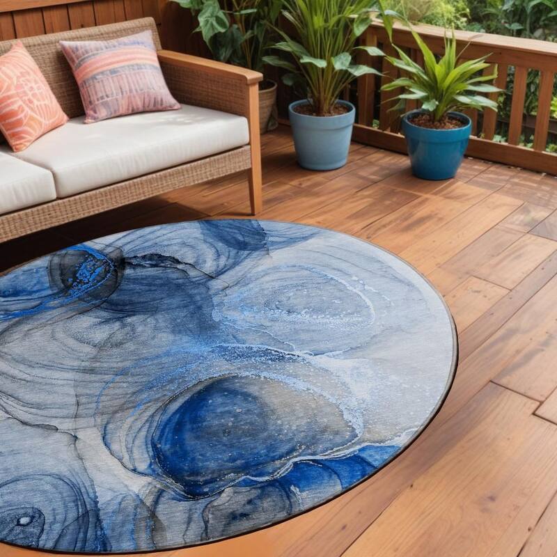 Bax Contemporary Abstract Weather Resistant Classic Meets Modern Outdoor Rug - 8' Round - Multi