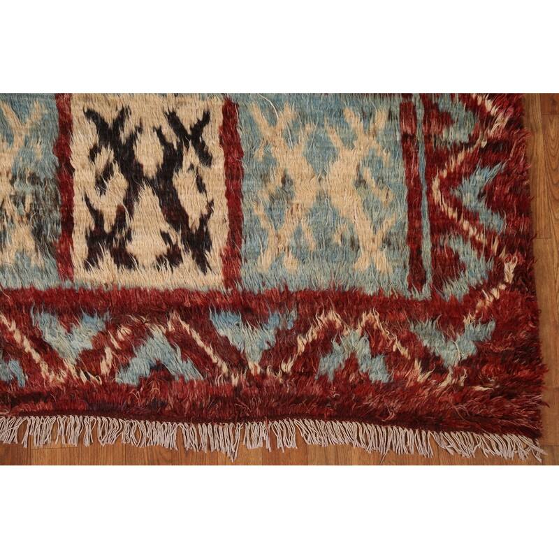 Hand Knotted Oriental 100% Wool Carpet Modern Tribal Red Moroccan Area Rug - 9' 9'' X 6' 8''