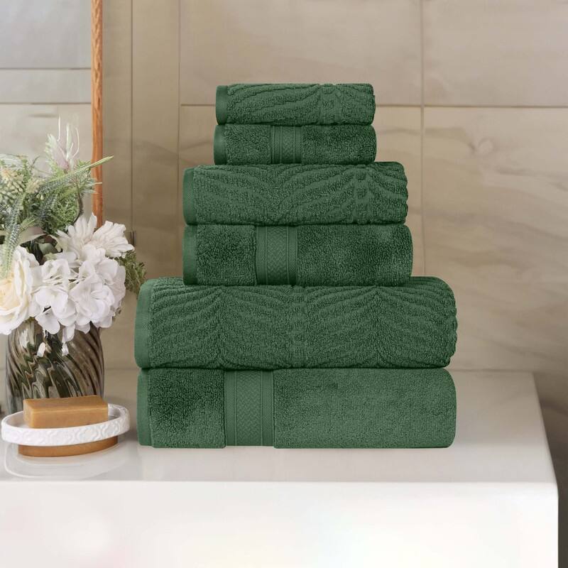 Superior Chevron Zero Twist Solid and Jacquard Cotton 6 Piece Towel Set - Forest Green