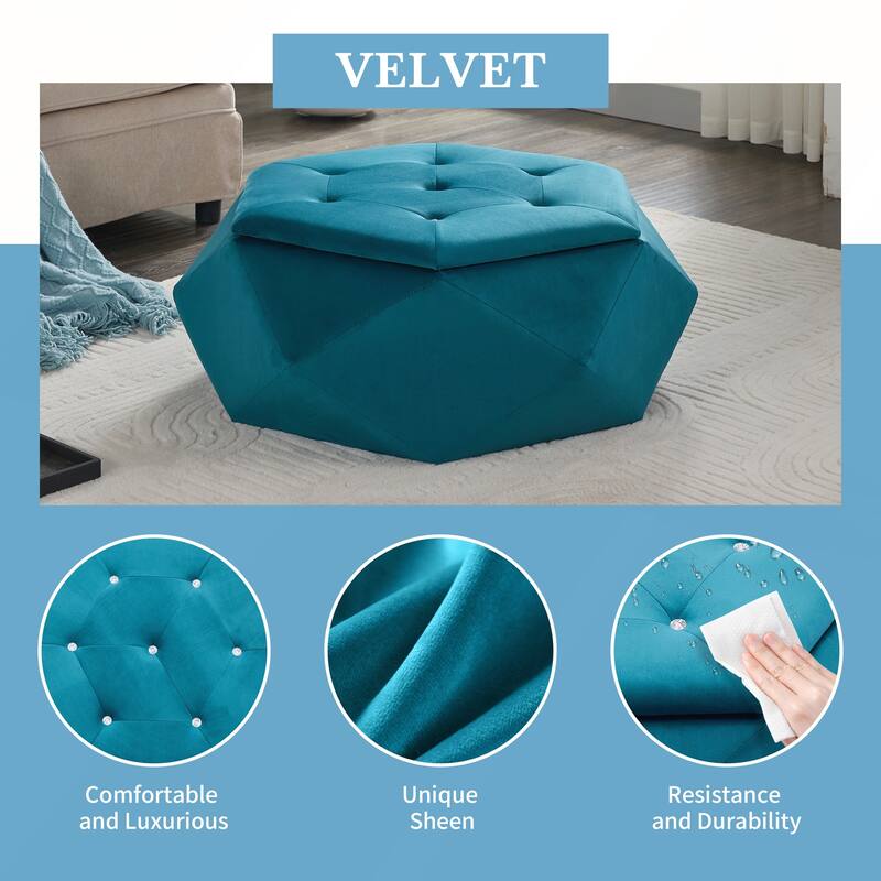 Elegant Velvet Polygon Diamond Tufted Storage Ottoman for Living Room and Bedroom