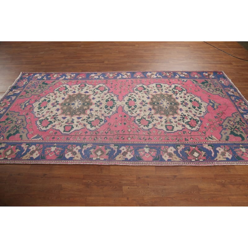Pink Bakhtiari Persian Vintage Area Rug Hand-Knotted Wool Carpet - 4'10"x 9'6"