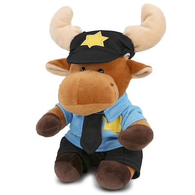 DolliBu Moose Police Officer Plush Toy with Cute Cop Uniform and Cap - 6 inches