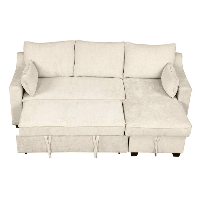 90" Convertible Sleeper Sofa with Storage Chaise, USB Ports, Storage Racks for Compact Spaces