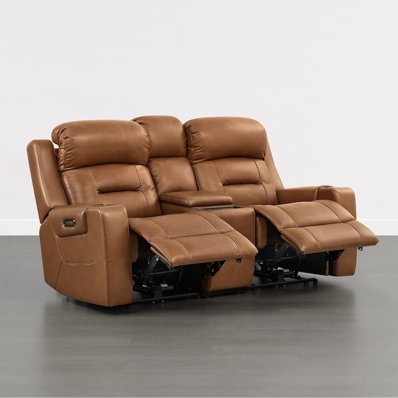 Spruce & Spring Genuine Leather Power Reclining Sofa with Wireless Charging