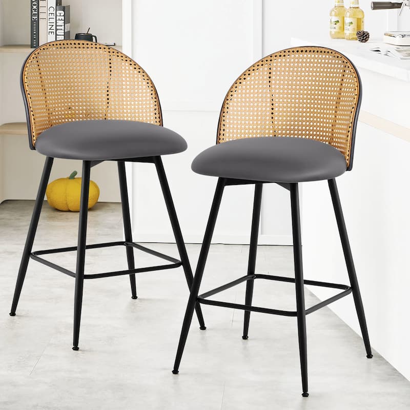 26-Inch Swivel Counter Height Bar Stools with Rattan Back - 36"H x 18.5"W x 19.7"D