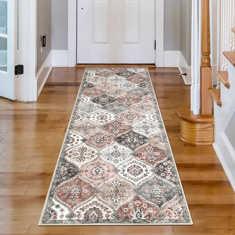 Rugs for Living Room Vintage Oriental Trellis Area Rug Soft Non Slip Low Pile Accent Rugs for Dining Room Office