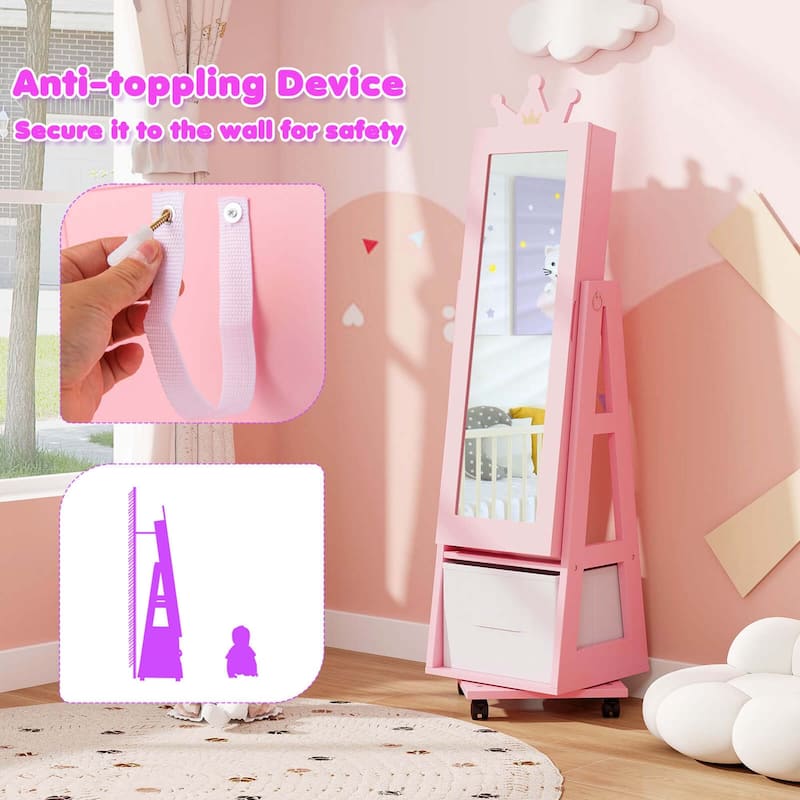 Costway Kids Jewelry Cabinet with Full-Length Mirror Foldable Drawer - See Details