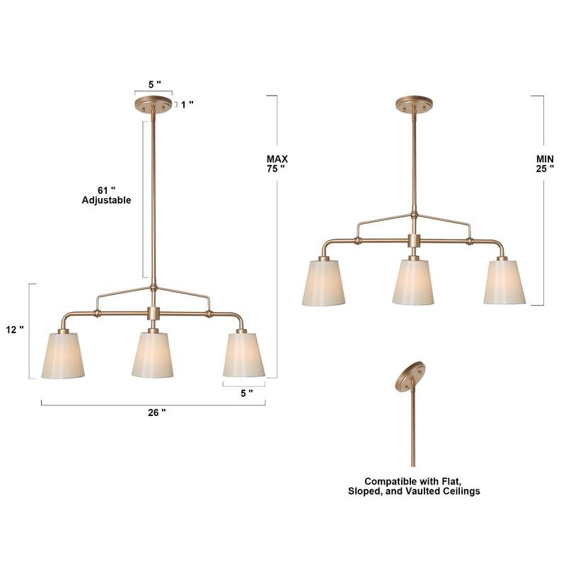 Fabrey Modern Gold 3-light Linear Chandeliers Fabric Shade Kitchen Island Lights - L26" x W5" x H75"