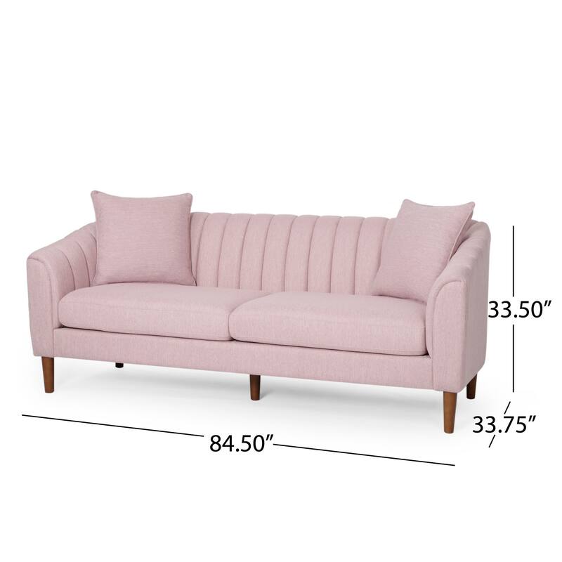 Troc Sofa, Retro Channel Stitching, 85 Inch Solid Wood, Light Pink