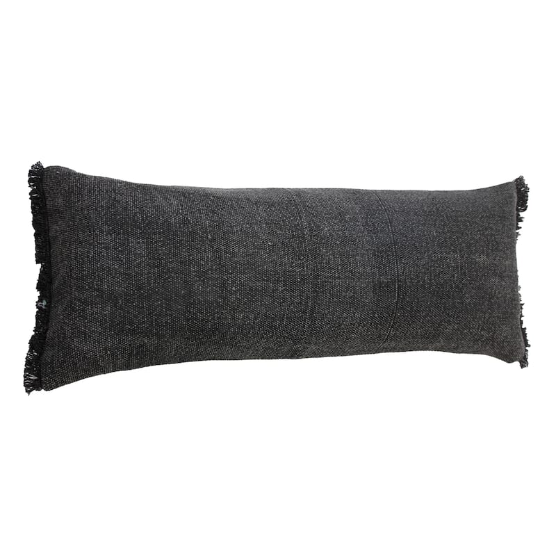 Sevita Muted Black Solid Stonewash Throw Pillow with Fringe