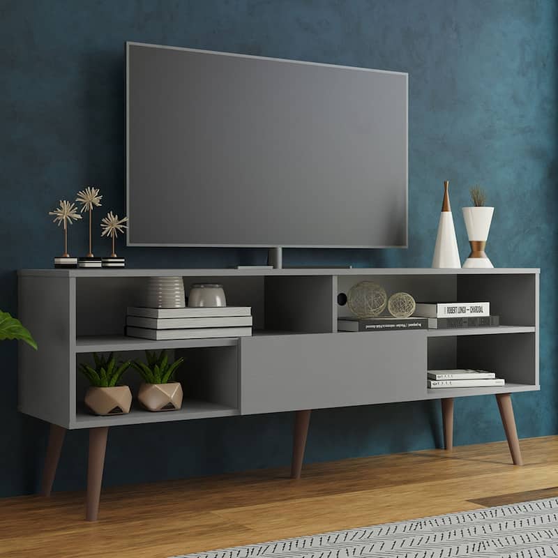 Madesa Modern TV Stand with 1 Door and 4 Shelves with Cable MANAGEMENT for 55, 65 Inch Media Storage