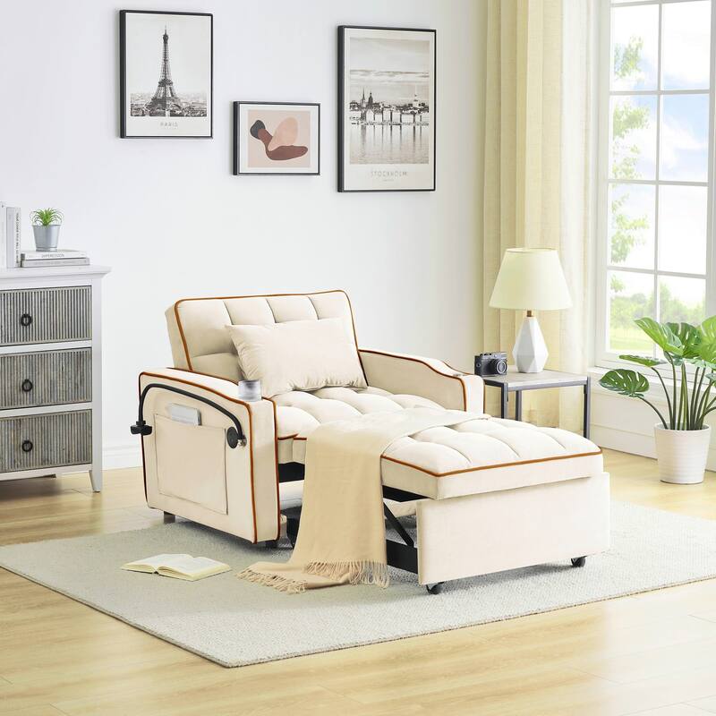 Adjustable backrest multifunctional sofa bed modern design - Creamy White