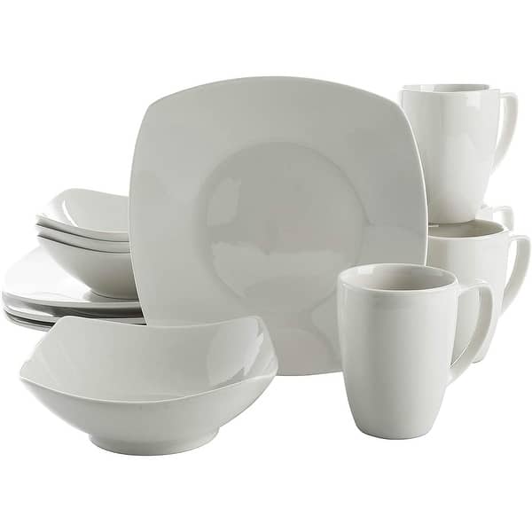 slide 2 of 6, Gibson Zen Buffetware 12 Piece Square Dinnerware Plate, Bowl, & Mug Set, White
